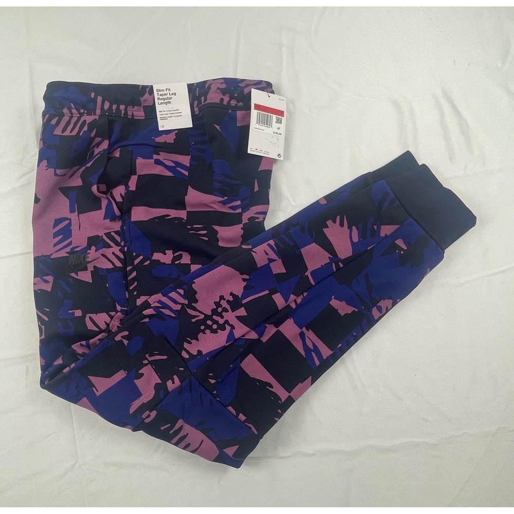 Nike Tech Fleece Joggers Slim Fit Tapered Pants Purple Blue Abstract Print L